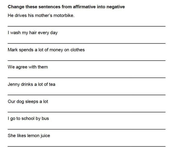 Question sentences negative change